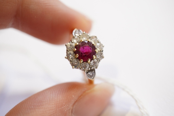 A ruby and diamond ring, circa 1900